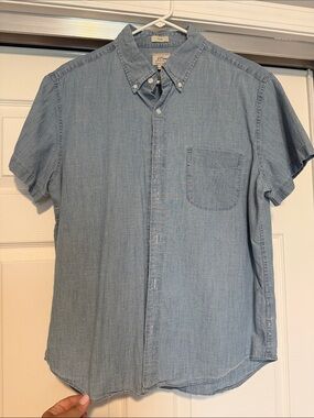 J. Crew | Slim Short Sleeve Organic Cotton Chambray Shirt L Blue EUC